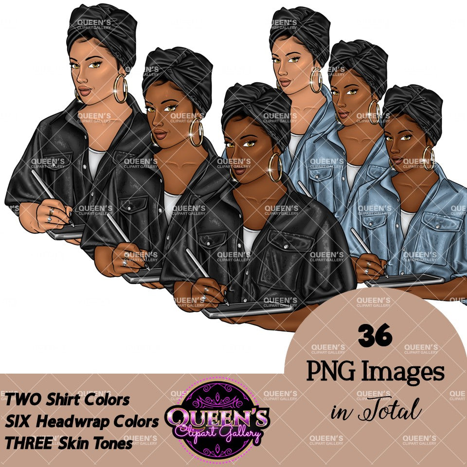 Artist clipart, Technology clipart, Afro girl clipart, Woman on iPad clipart, Black woman clipart, Black girl magic, Fashion girl, Black girl
