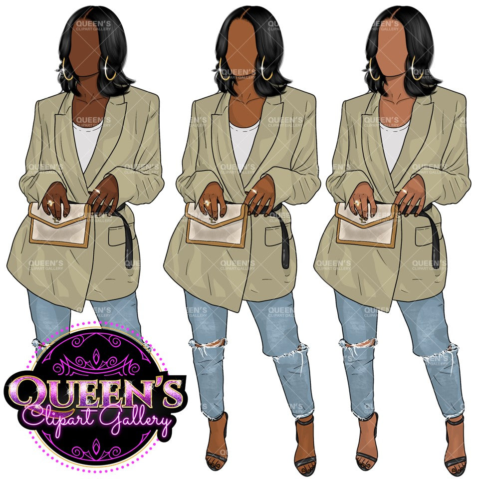Denim Jeans Girl, Fashion girl clipart, Curvy woman clipart, Afro Woman clipart, Black girl magic, Girl boss clipart, African American woman