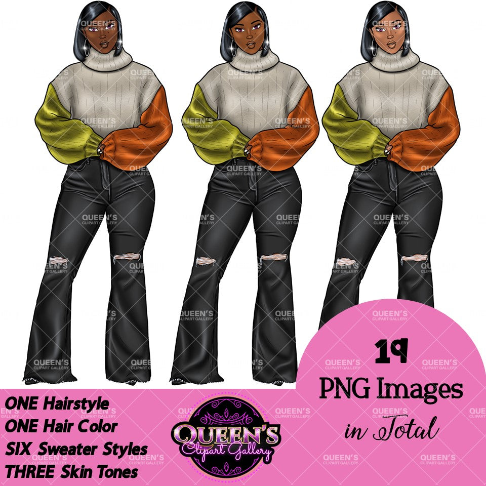 Denim girl clipart, Black girl magic, Fashion girl clipart, African American woman, Afro girl clipart, Girl boss, Winter Clipart, Boss lady