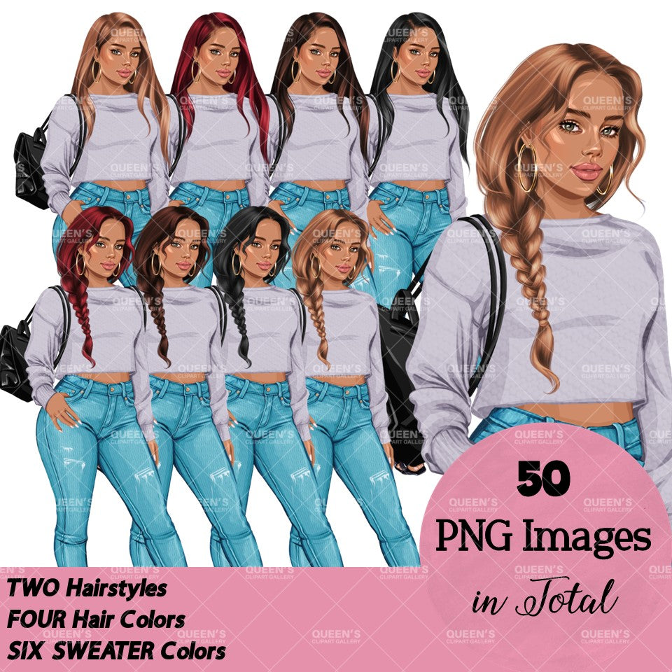 Denim jeans girl, Jeans girl clipart, Teenager clipart, Fashion girl clipart, Fashion illustration, Teen girl clipart, Denim Girl Clipart