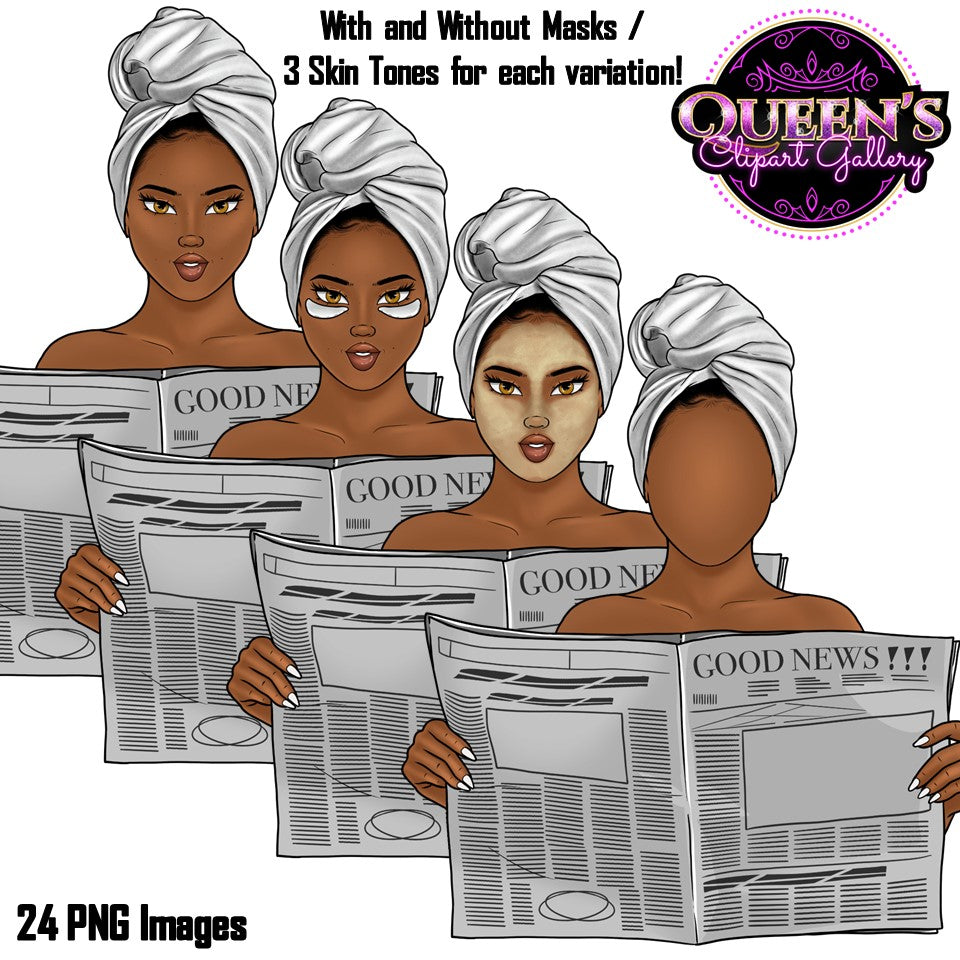 Spa day clipart, Relax at home, Fashion girl clipart, Cozy Clipart, Mindfulness clipart, African American clipart, Cozy girl clipart Calming