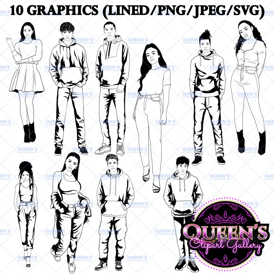 Teenagers, Teens, Back to school, School, Students, Male Teen Clipart, Female Teen Clipart, Teenager Girl Clipart, Teenager Boy Clipart, Student Boy Clipart