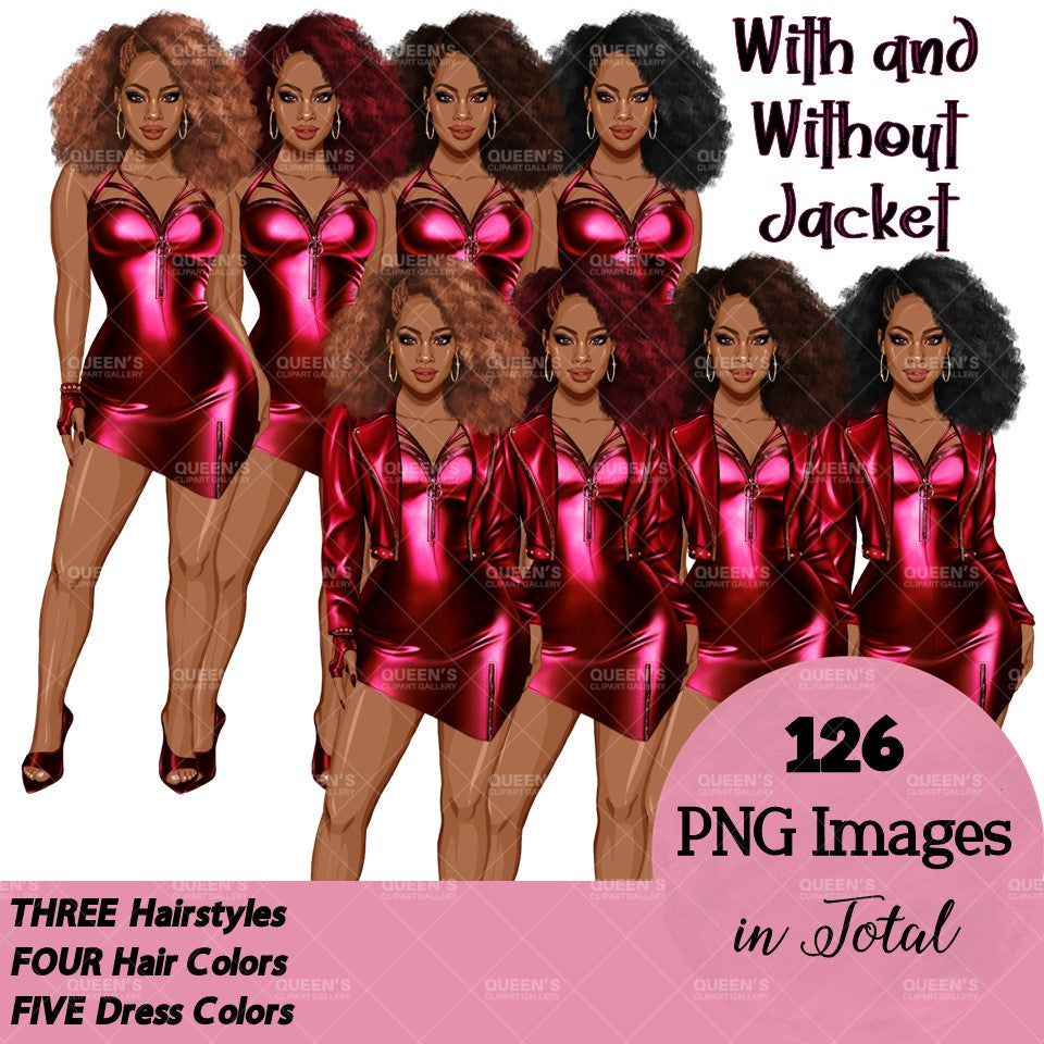 Afro woman in leather dress, Girl boss, Lady boss, Black girl magic, Fashion girl clipart, Fashion illustration clipart, Curvy girl clipart