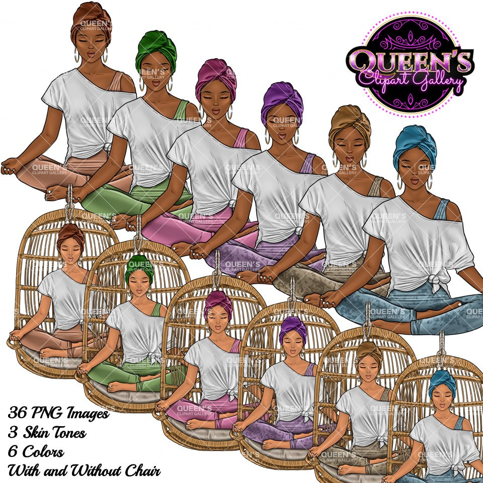 Meditation, Meditate, Relax at home, Fashion girl clipart, Cozy Clipart, Mindfulness clipart, African American clipart, Yoga girl clipart