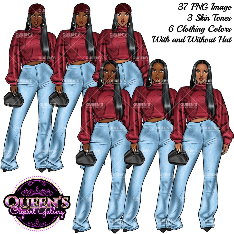 Denim girl clipart, Black girl magic, Fashion girl clipart, Black girl magic, African American woman, Afro girl clipart, Jeans girl clipart