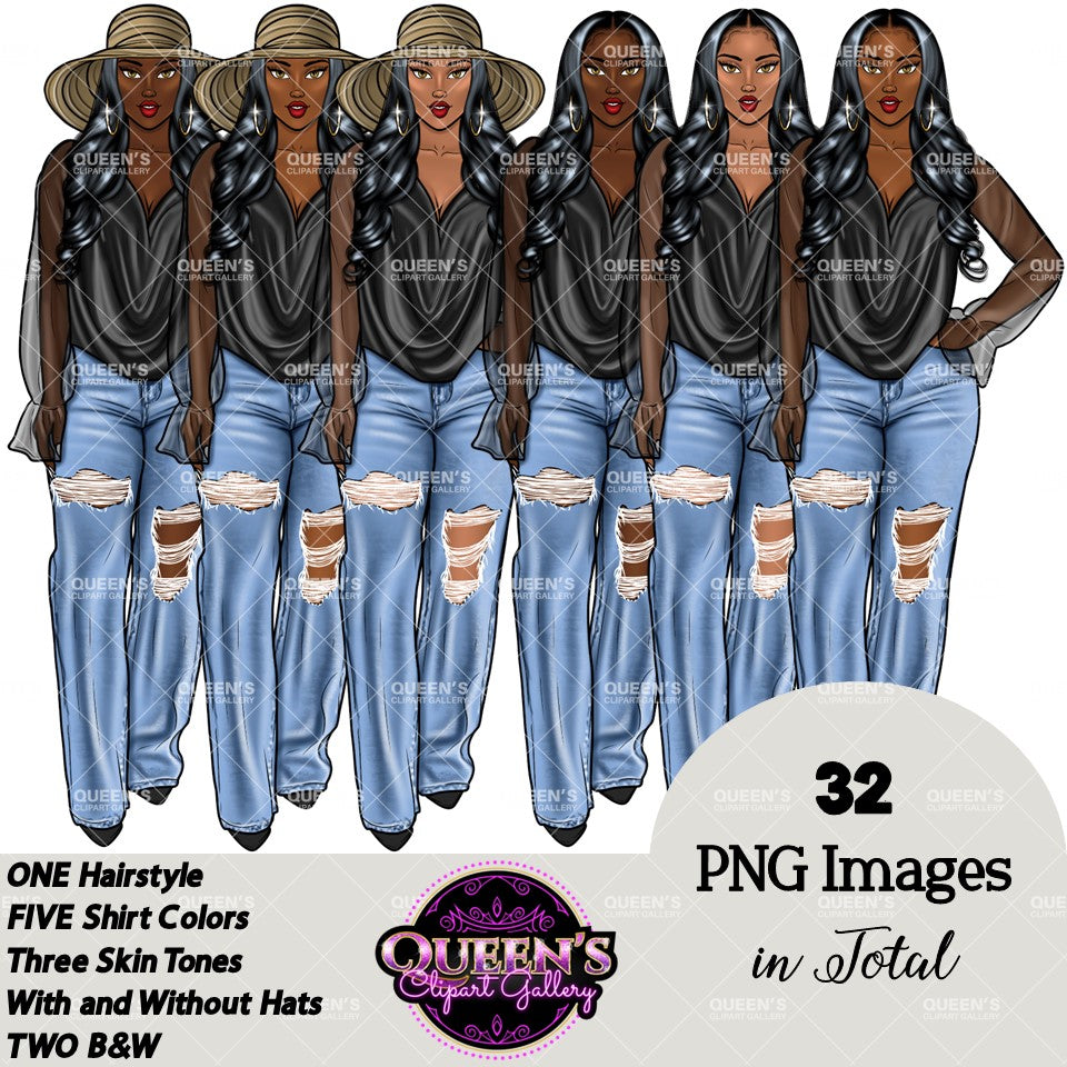 Denim girl clipart, Black girl magic, Fashion girl clipart, African American woman, Afro girl clipart, Girl boss, Fashion illustration, Boss lady