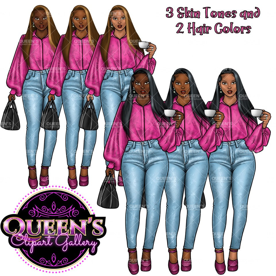 Denim jeans girl, Afro girl clipart, African American woman, Black woman clipart, Black girl magic, Fashion girl clipart, Girl boss, Curvy girl, Black Queen