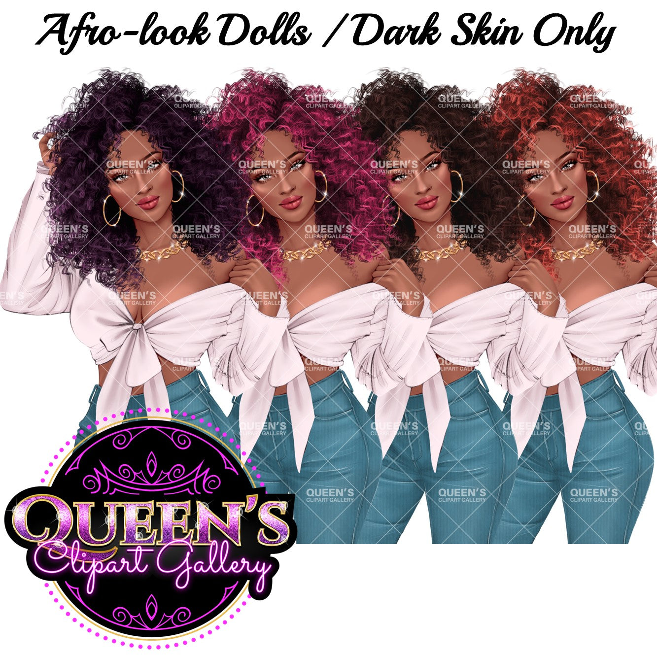 Denim jeans girl, Jeans girl clipart, Fashion girl clipart, Afro girl clipart, Lady boss, Denim girl, Summer girl, Fashion illustration