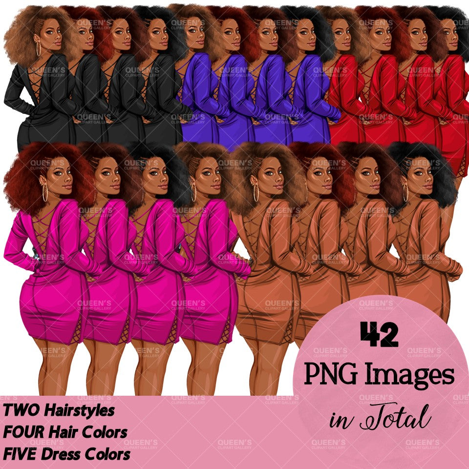 Back view, Red dress, Elegant woman, Fashion girl clipart, Fashion illustration clipart, Black girl magic, Woman in dress, Curvy woman png