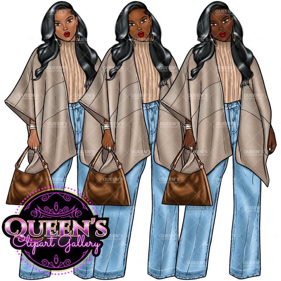 Denim girl clipart, Curvy girl clipart, Fashion girl clipart, Jeans Girl Clipart, African American clipart, Afro girls clipart, Girl Boss