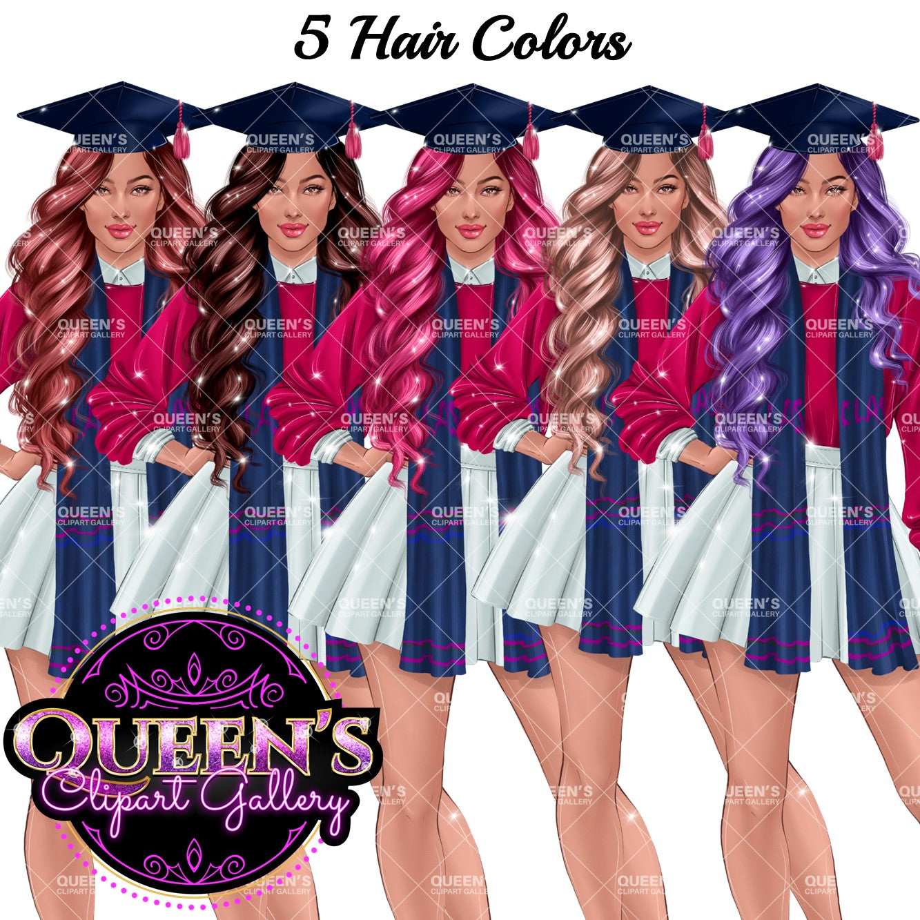 Graduation Clipart, Graduating Girls Planner Stickers, School Clipart, College Senior Clipart, Fashion Illustrations, Students Graduation