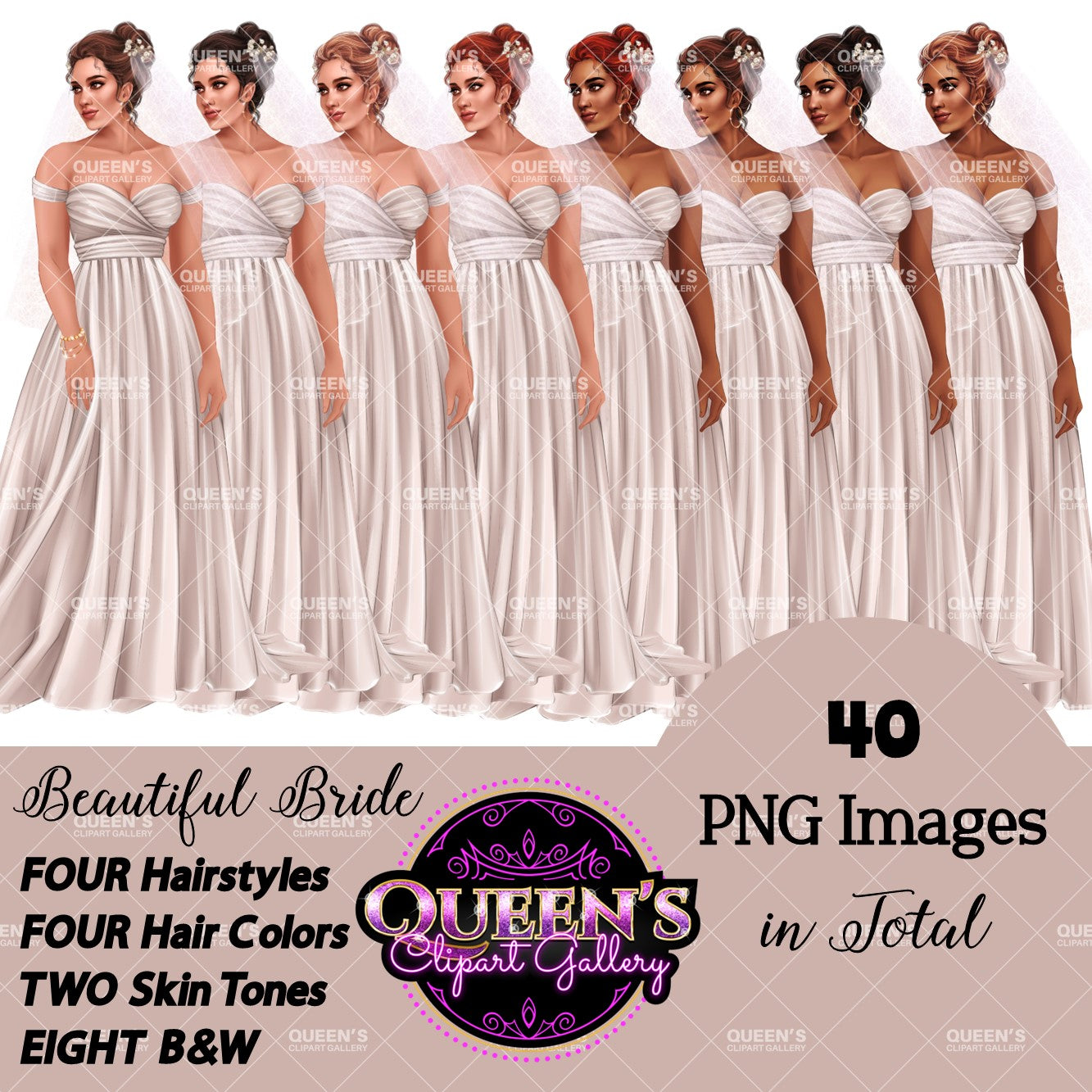 Wedding Clipart, Bride Clipart, Marriage Clipart, Wedding Elements, Fashion Girl, Love Clipart, Wedding Day Clipart, Bridal Gowns Clipart