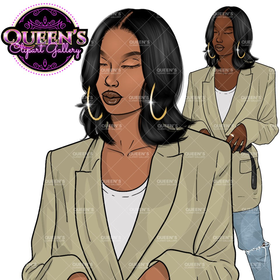 Denim Jeans Girl, Fashion girl clipart, Curvy woman clipart, Afro Woman clipart, Black girl magic, Girl boss clipart, African American woman