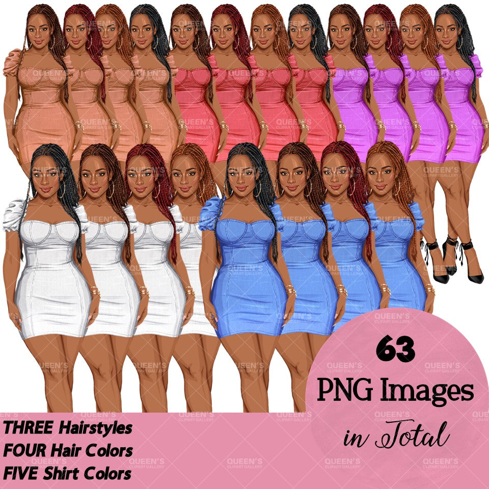 Girl boss, Lady boss, Afro girl clipart, Fashion girl clipart, Fashion illustration clipart, Curvy girl, Woman in dress, African American woman