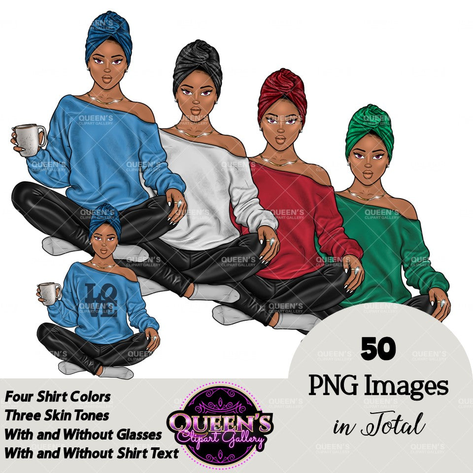 Yoga Clipart, Yoga Girl Clipаrt, Black Girl in Lotus Pose, Meditation Clipart, Coffee Clipart, Mindfulness Clipart, Afro Girl Clipart, Woman