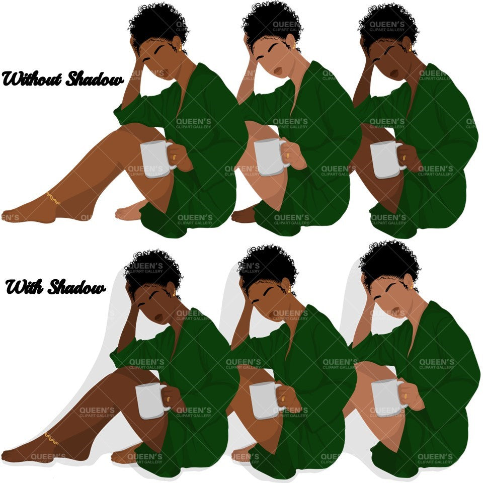 Flat Clipart Bundle, Afro woman drinks coffee, Afro girl clipart, Black woman, Black girl magic, Fashion girl clipart, Relax at home, Coffee girl