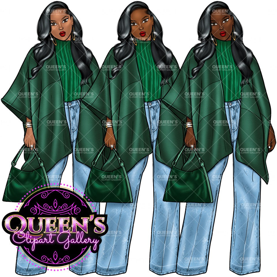 Denim girl clipart, Curvy girl clipart, Fashion girl clipart, Jeans Girl Clipart, African American clipart, Afro girls clipart, Girl Boss