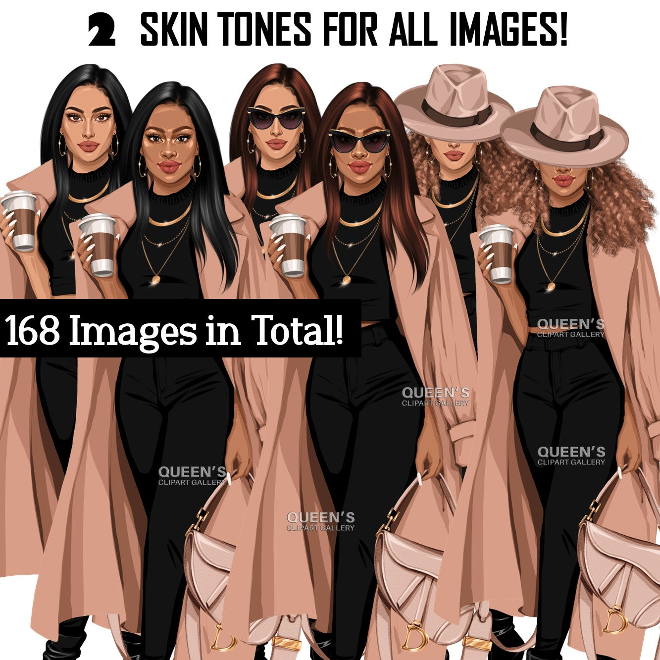 Fashion girl clipart, Black woman clipart, African American clipart, Fashion clipart, Girl boss clipart, Curvy girl, Woman in hat