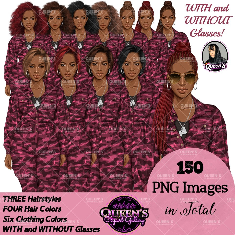 Army Clipart, Afro Military Woman Clipart, Fashion Girl Clipart, Veteran Day Clipart, Afro Female Troops, Memorial Day, Veteran, Soldier