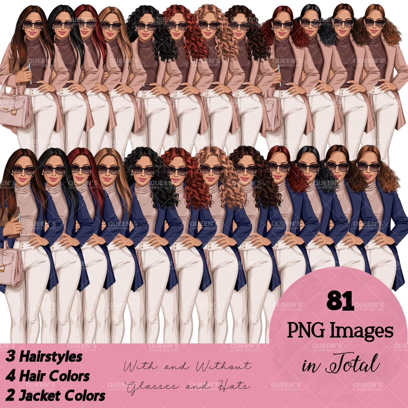 Planner girl clipart, Afro girl clipart, Lady boss clipart, Girl boss clipart, Fashion girl, African American woman, Business woman clipart