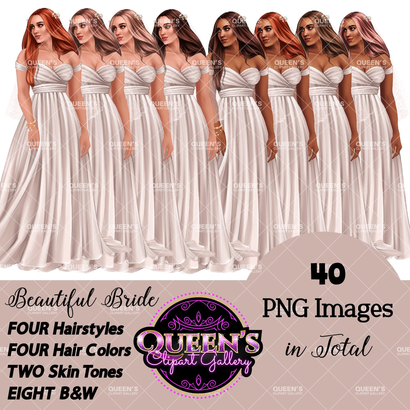 Wedding Clipart, Bride Clipart, Marriage Clipart, Wedding Elements, Fashion Girl, Love Clipart, Wedding Day Clipart, Bridal Gowns Clipart
