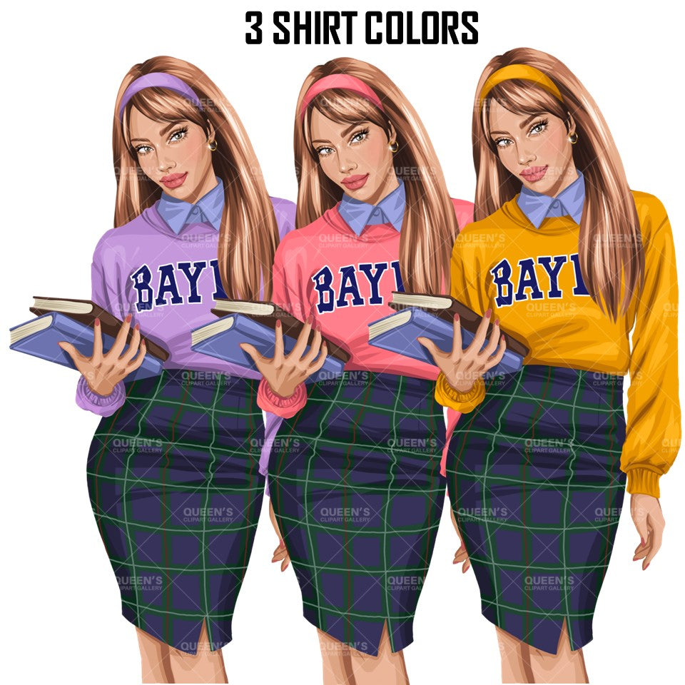 School girl clipart, Fashion girl clipart, Fashion illustration clipart, High school student clipart, Teenager clipart, Woman clipart, Curvy girl png, Girl boss, Planner girl