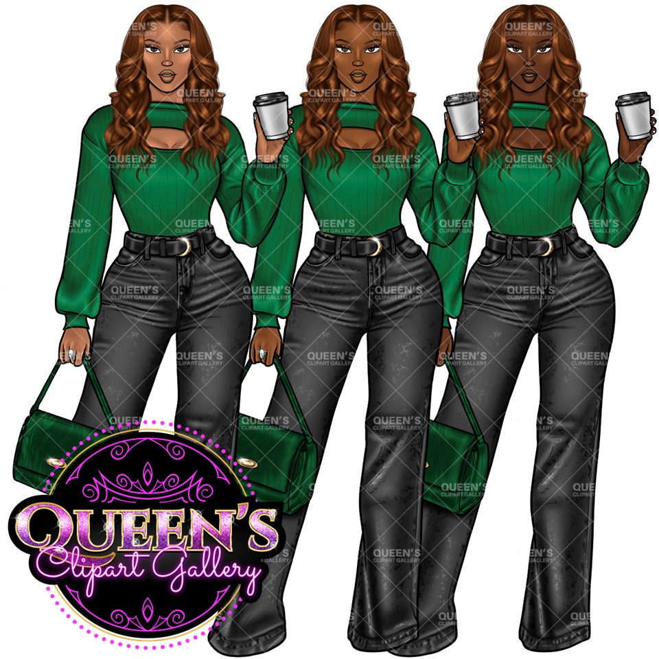 Coffee girl clipart, Curvy girl clipart, Fashion girl clipart, Jeans Girl Clipart, African American clipart, Afro girls clipart, Girl Boss