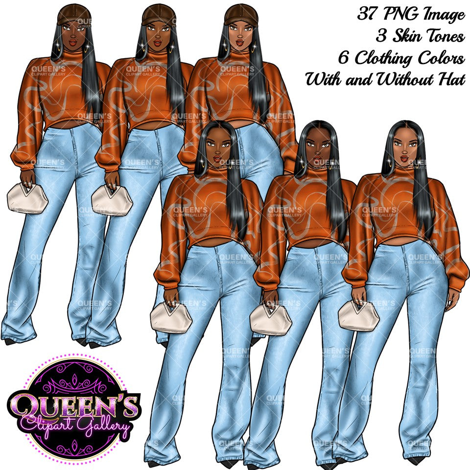 Denim girl clipart, Black girl magic, Fashion girl clipart, Black girl magic, African American woman, Afro girl clipart, Jeans girl clipart