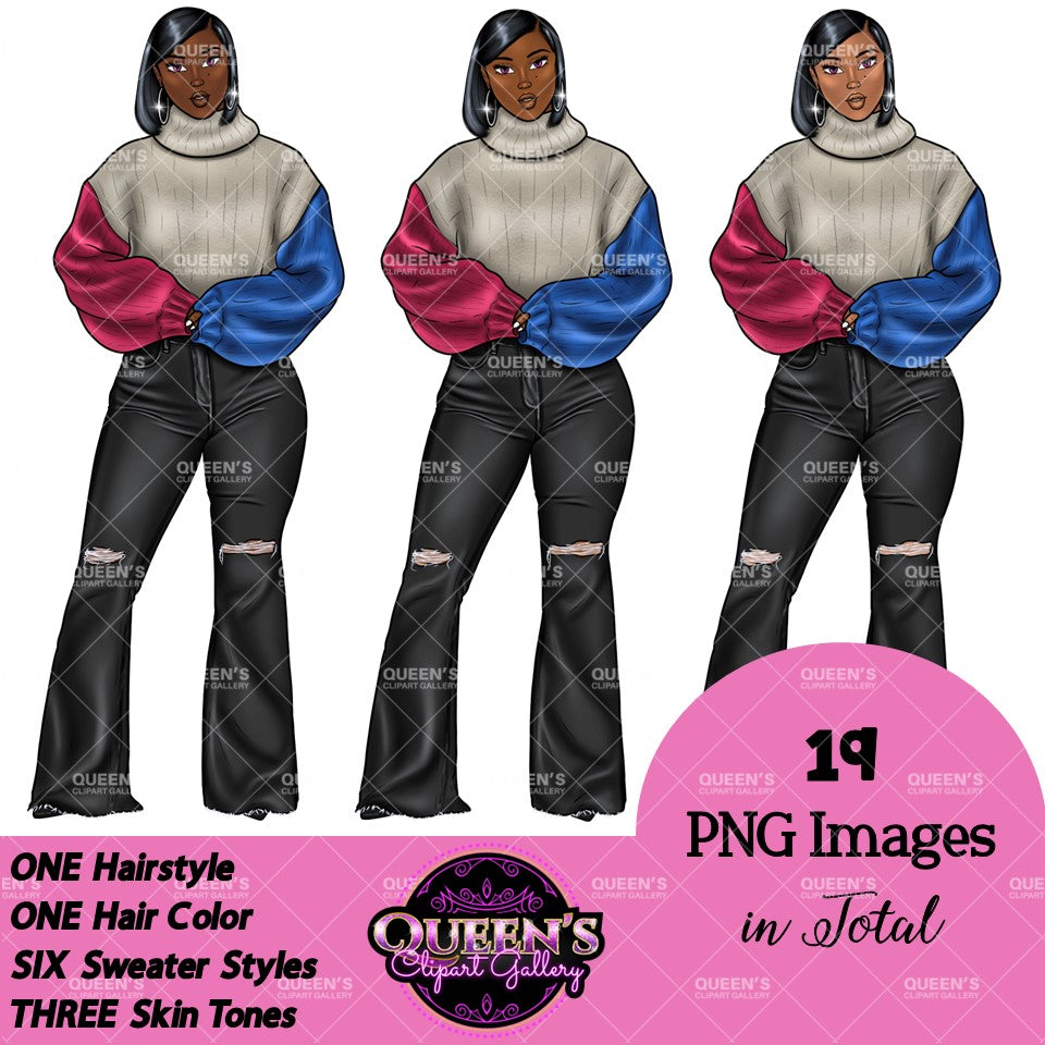 Denim girl clipart, Black girl magic, Fashion girl clipart, African American woman, Afro girl clipart, Girl boss, Winter Clipart, Boss lady
