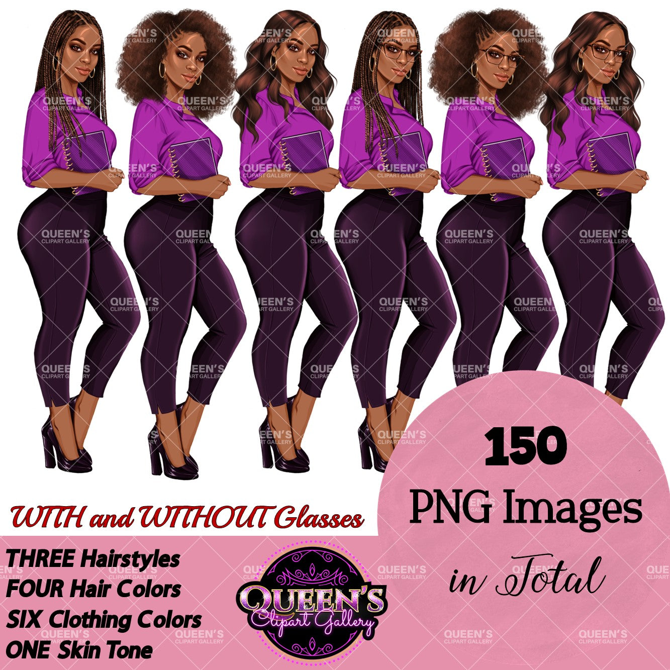 Planner girl clipart, Lady boss clipart, Afro girl clipart, Fashion girl clipart, Teacher clipart, Black girl magic, African American woman