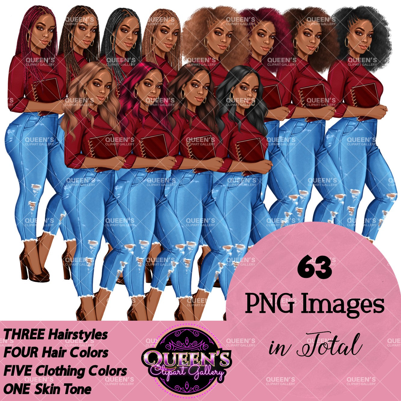 Planner girl clipart, Jeans girl clipart, Afro girl clipart, Fashion girl clipart, Denim jeans girl, Black girl magic African American woman