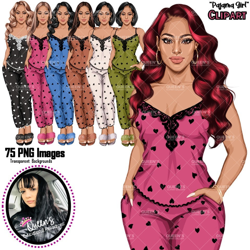 Pajama girl clipart, Afro Woman in Sleepwear, Pajama Illustration, Cozy clipart, Bedtime clipart, Pajama Fashion, Pajama Party, Fashion girl