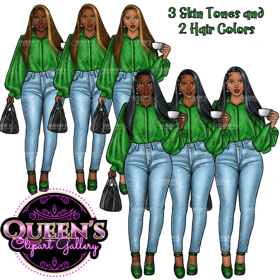 Denim jeans girl, Afro girl clipart, African American woman, Black woman clipart, Black girl magic, Fashion girl clipart, Girl boss, Curvy girl, Black Queen