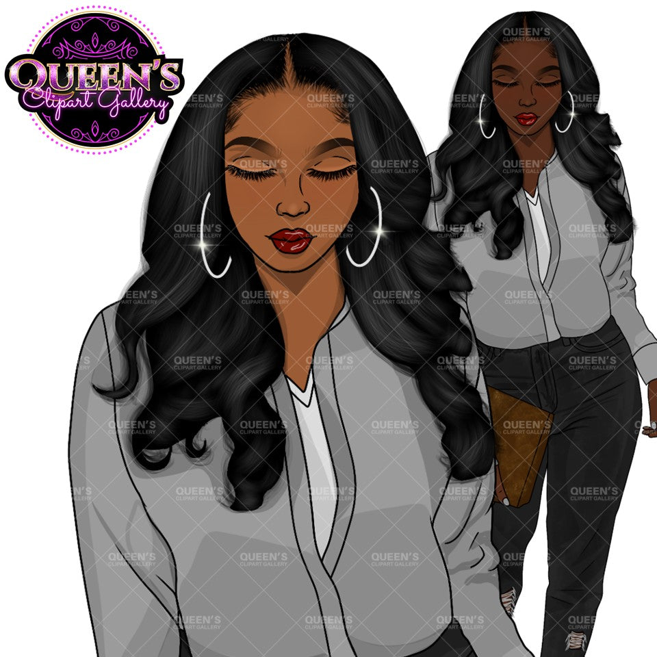 African American Woman, Fashion Girl Clipart, Curvy Denim Girl, Jeans Girl Clipart, Curvy Girl Clipart, Afro Woman Clipart, Black Girl Magic