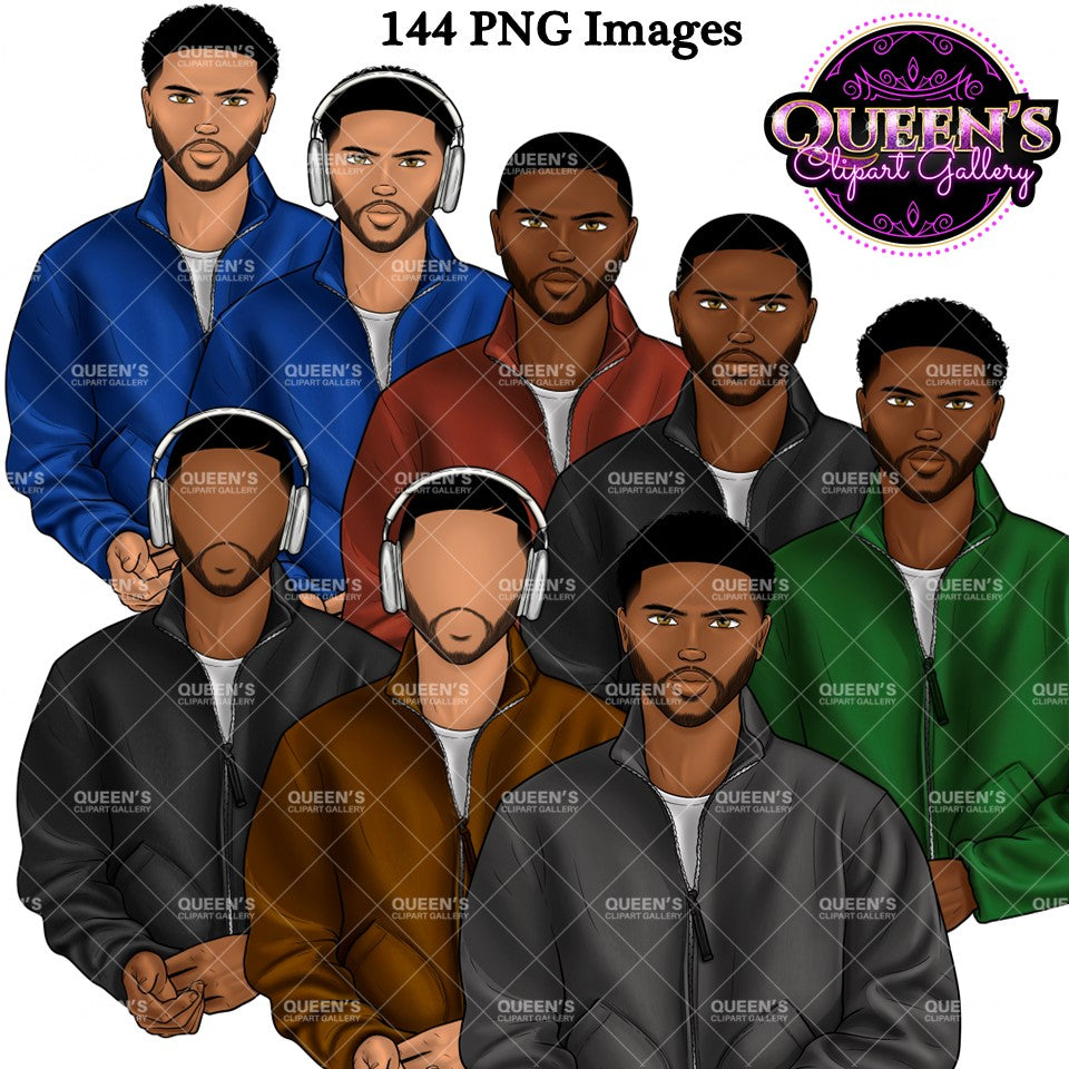 Man clipart, Handsome man clipart, Boyfriend clipart, Casual man clipart, Man with Headphones African American man clipart, Black man