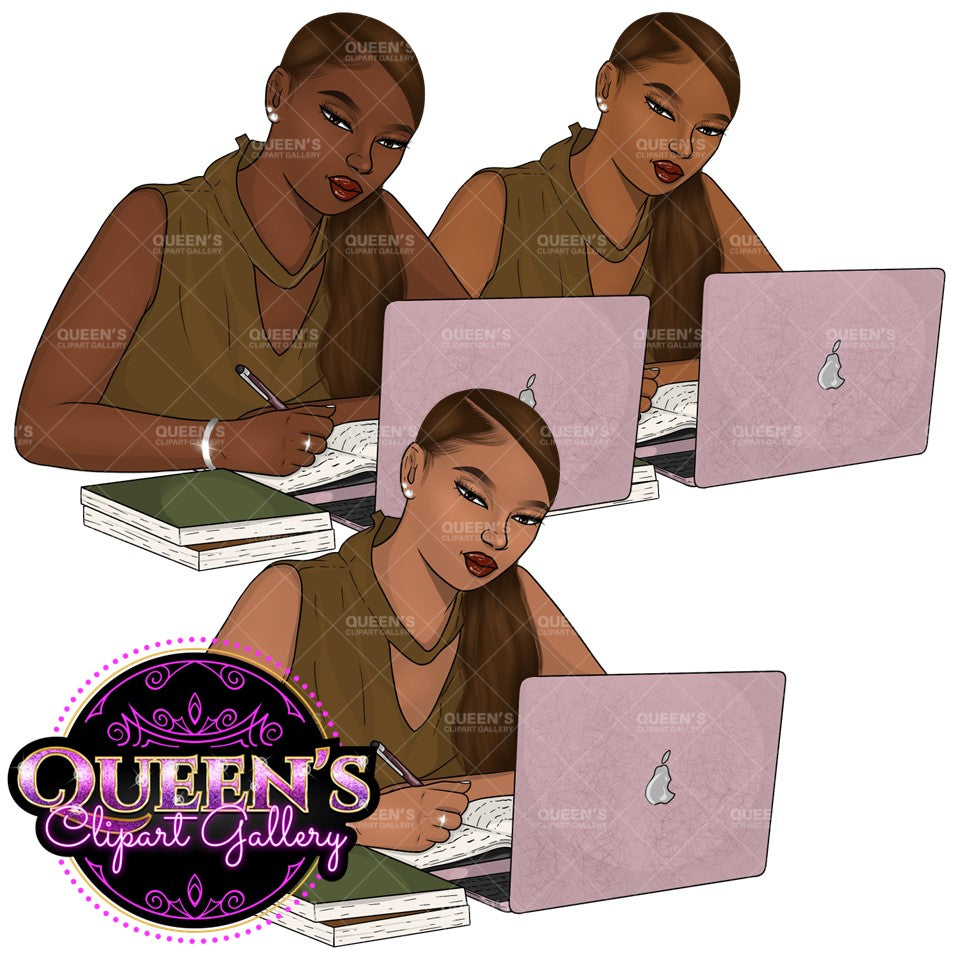 Afro girl clipart, Woman with Laptop Studying, Black woman clipart, Black girl magic, Fashion girl, Girl boss clipart, Black girl png, Curvy