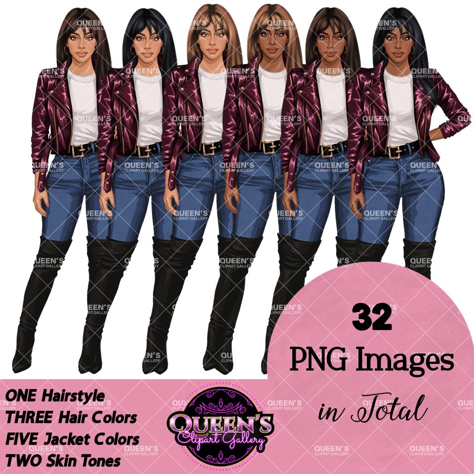 Denim Jeans Girl, Jeans Girl Clipart, Fashion Girl Clipart, Fashion Clipart, Woman in Leather Jacket, Curvy Girl Clipart, Denim Girl Clipart