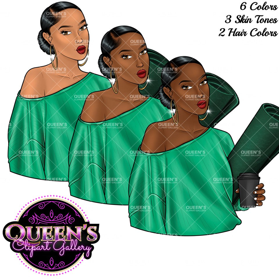 Yoga girl clipart, Meditation, Meditate, Relax at home, Fashion girl clipart, Cozy Clipart, Mindfulness clipart, African American clipart