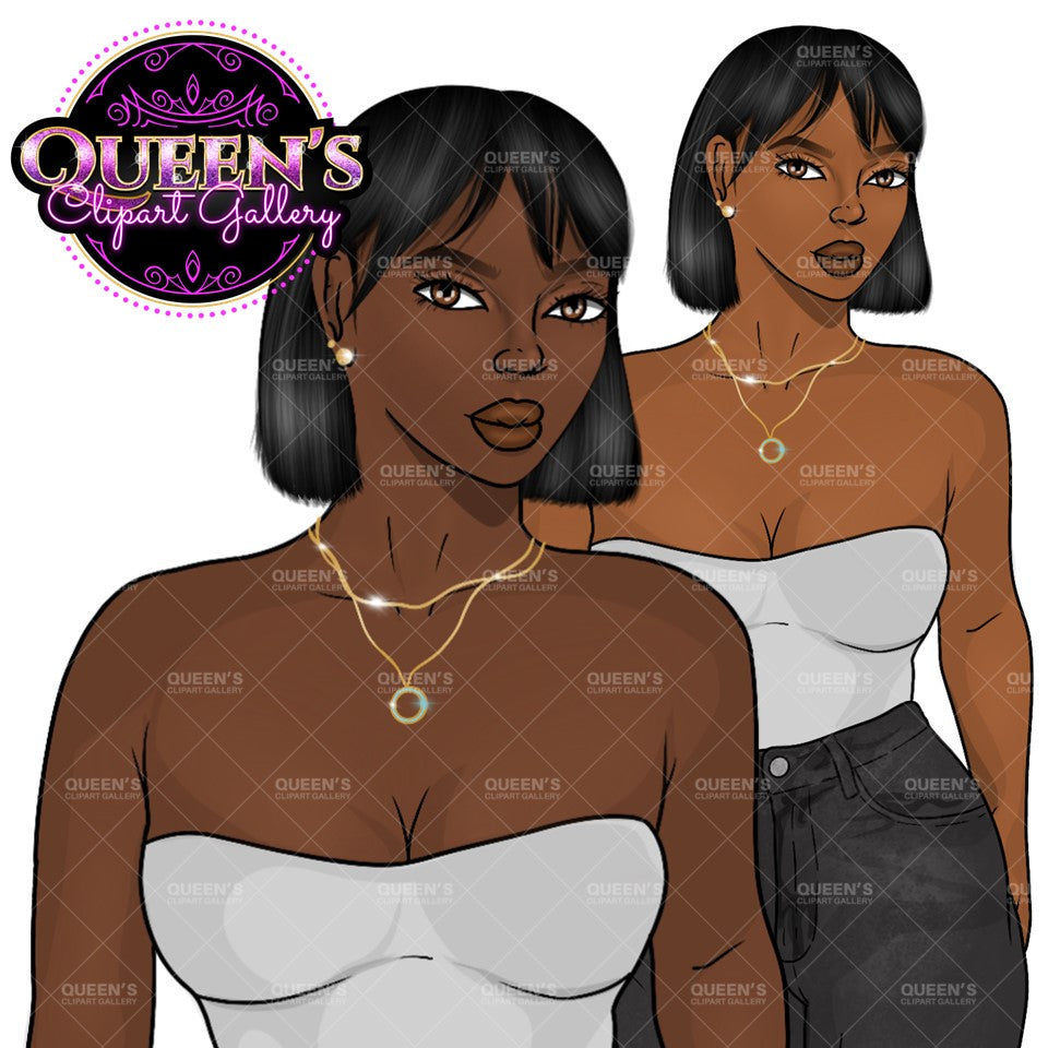 Denim Jeans girl, Black girl, Afro girl clipart, Black woman clipart, Black girl magic, Fashion girl clipart, Girl boss clipart, Curvy girl