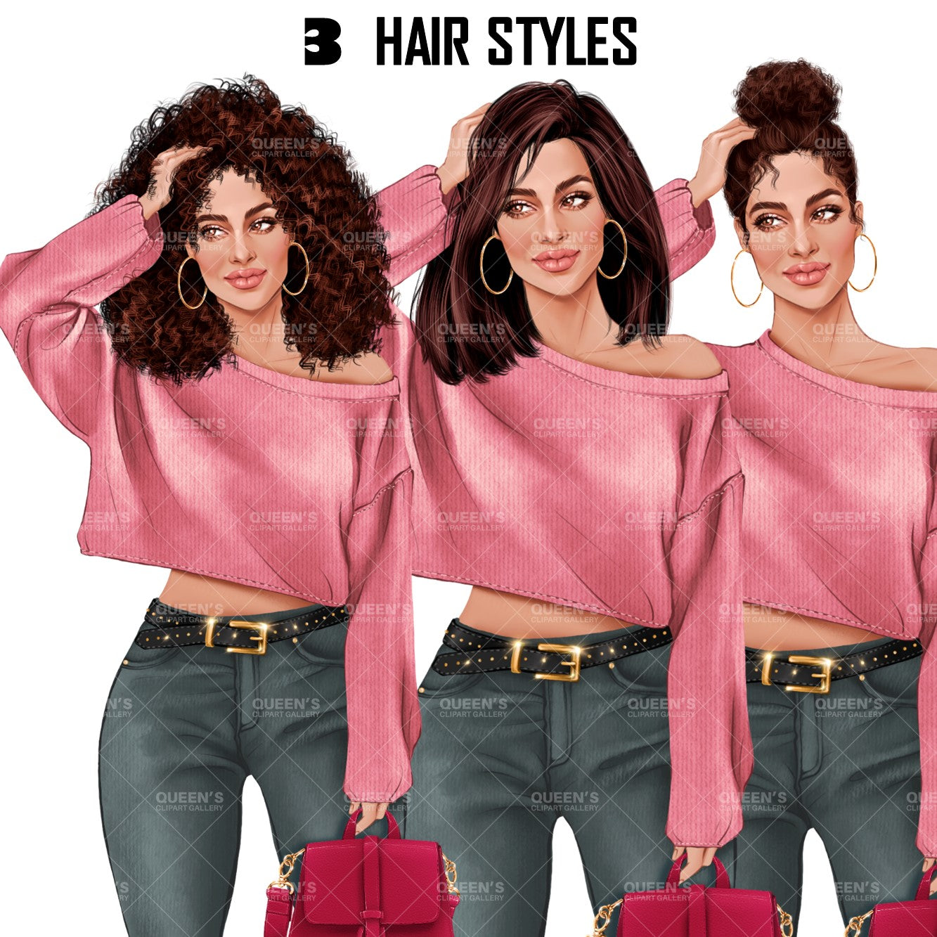 Denim girl clipart, Denim jeans girl, Fashion clipart, Fashion girl clipart, Curvy girl clipart, Afro clipart, Woman holding purse clipart