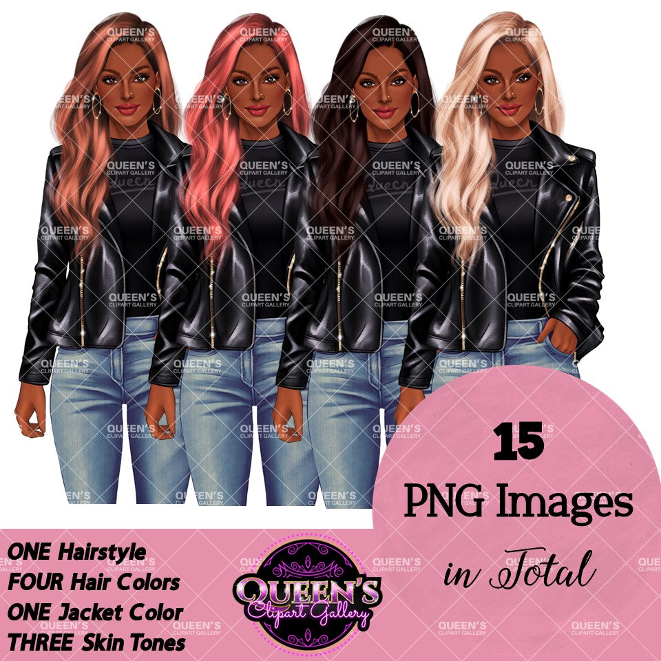 Denim Jeans Girl, Jeans Girl Clipart, Fashion Girl Clipart, Fashion Clipart, Woman in Leather Jacket, Curvy Girl Clipart, Denim Girl Clipart