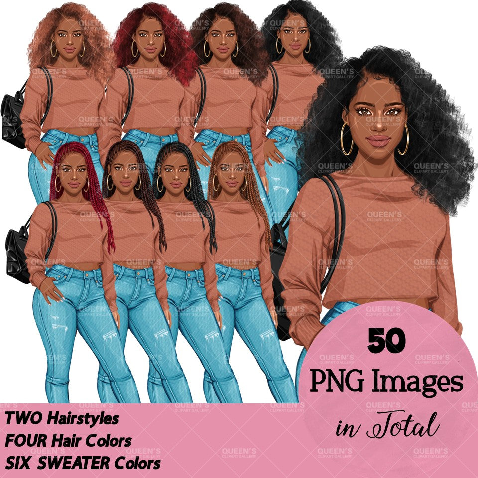 Denim jeans Afro girl, Afro girl clipart, Teenager clipart, Fashion girl clipart, Fashion illustration, Teen Afro girl, Denim Girl Clipart