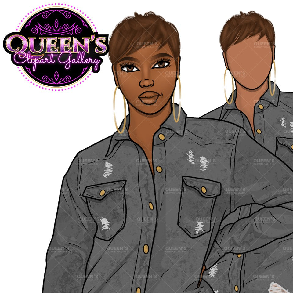 Denim Shorts Clipart, Black Woman Clipart, Black Girl Magic, Afro Girl Clipart, Fashion Clipart, African American Clipart, Summer Girl