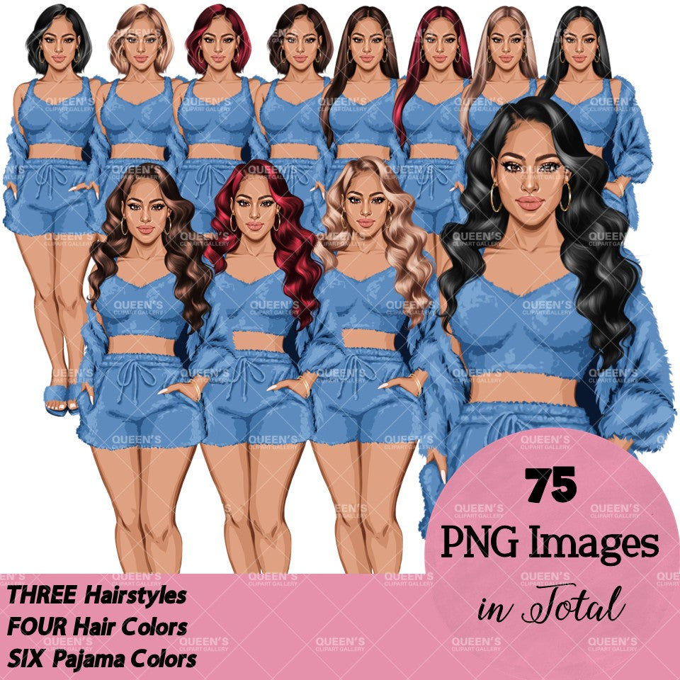 Pajama girl clipart, Afro Woman in Sleepwear, Pajama Illustration, Cozy clipart, Bedtime clipart, Pajama Fashion, Pajama Party, Fashion girl