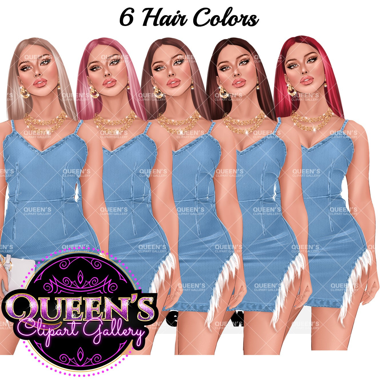 Denim girl clipart, Denim clipart, Fashion girl clipart, Demin dress girl, Fashion girl, Fashion illustration, Woman in dress, Curvy girl
