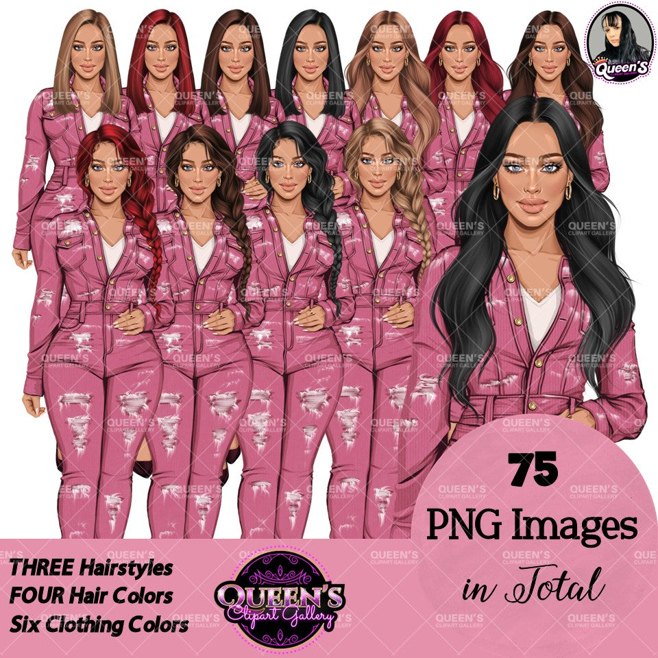 Denim Jeans Girl Clipart, Fashion Girl Clipart, Jeans Girl Clipart, Girl Boss Clipart, Woman in Jeans, Jeans Jacket Clipart, Boss Babe