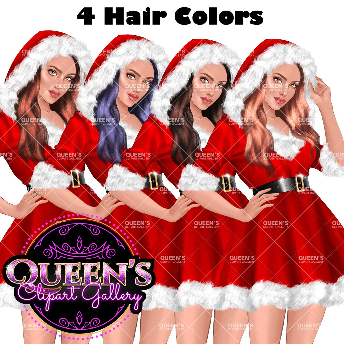 Santa Claus clipart, Santa costume clipart, New Year's clipart, Christmas girl clipart, Woman in Santa hat, Winter clipart, Santa outfit