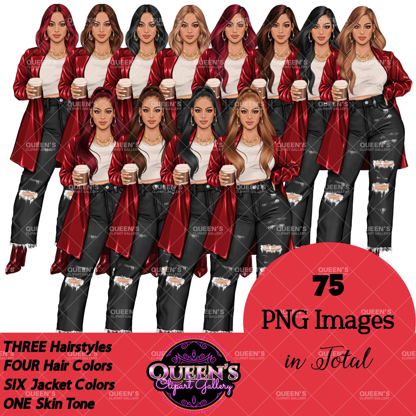 Coffee Girl Clipart, Denim Jeans Girl, Jeans Girl, Lady Boss Clipart, Fashion Girl Clipart, Jeans Girl Clipart, Woman in Leather Jacket