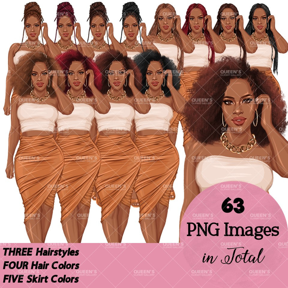 Afro woman in skirt, Fashion girl clipart, African American woman, Summer girl clipart, Curvy girl, Beach time, Fashion illustration, Girl boss, Black girl magic