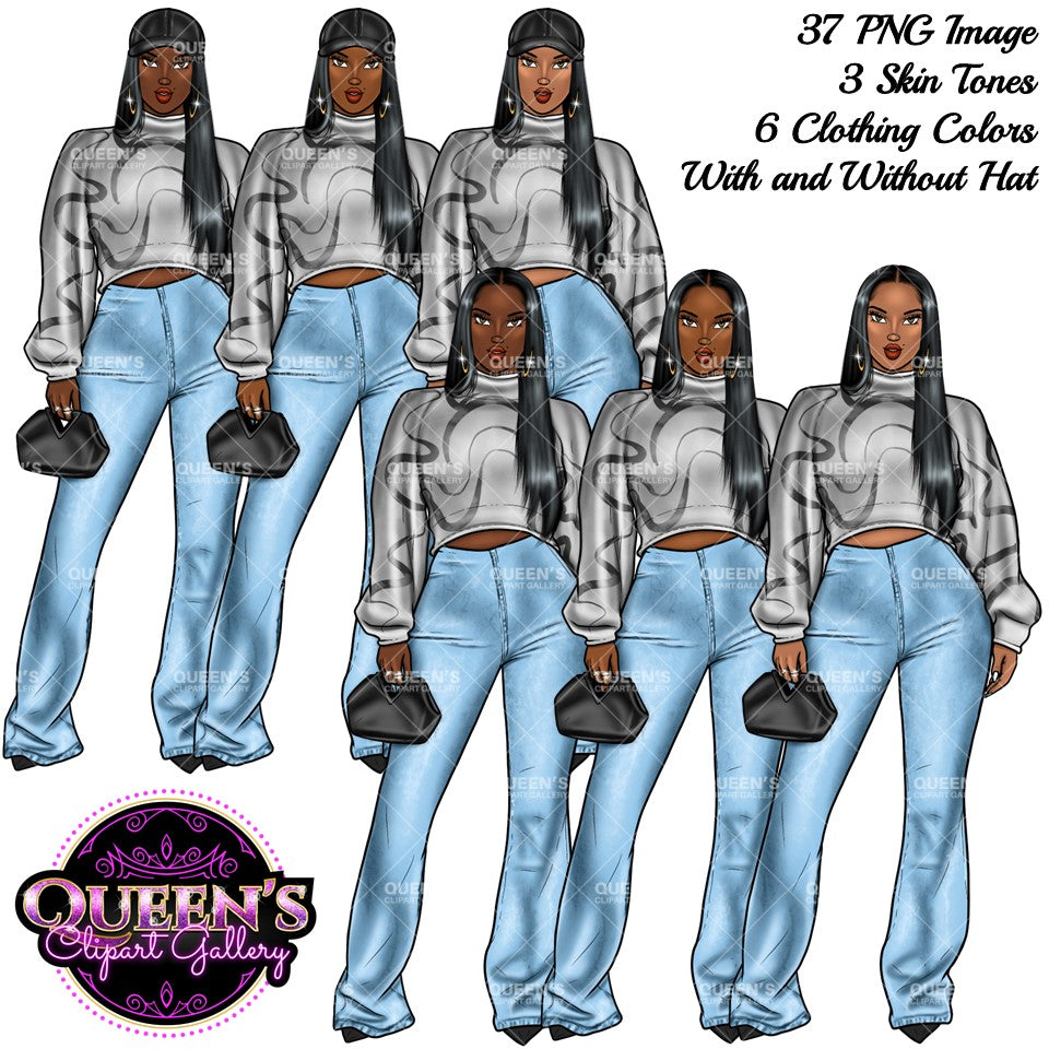 Denim girl clipart, Black girl magic, Fashion girl clipart, Black girl magic, African American woman, Afro girl clipart, Jeans girl clipart